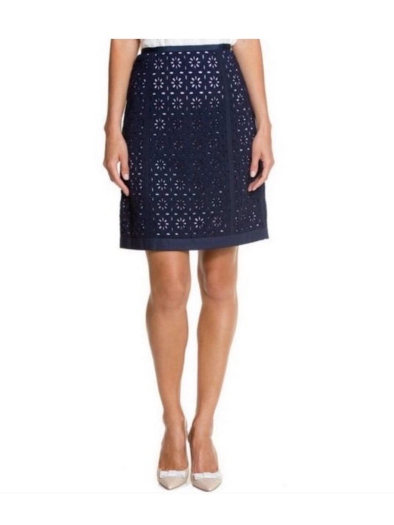 Robert Graham Caterina Blue Floral Eyelet A-Line Knee Length Zip Skirt Cotton 8